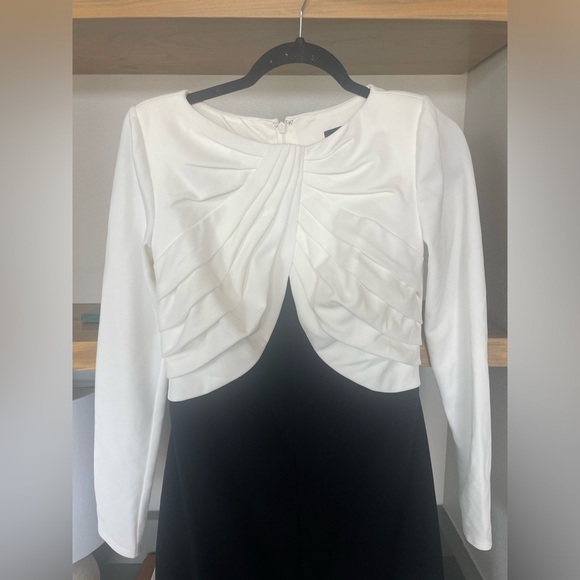 new Tadashi Shoji nelson long sleeve crepe gown in black and white - Picture 3 of 5